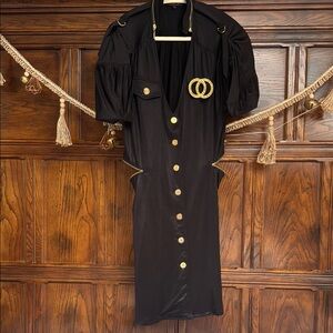 Sexy Black Button-Down Dress with Gold Details